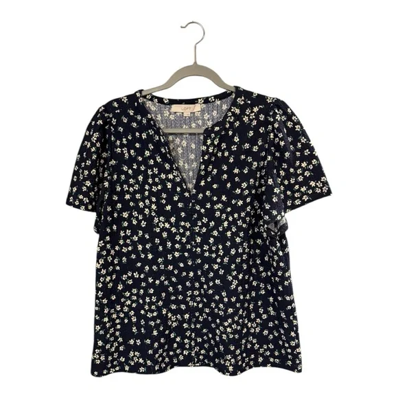 LOFT Navy and White Fitted Buttoned Blouse - Picture 2 of 8